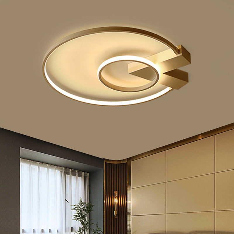 White/Gold 2-Circle Flush Mount Lighting Contemporary Aluminum LED Ceiling Fixture with V Neck Design Gold Clearhalo 'Ceiling Lights' 'Close To Ceiling Lights' 'Close to ceiling' 'Flush mount' Lighting' 1455284