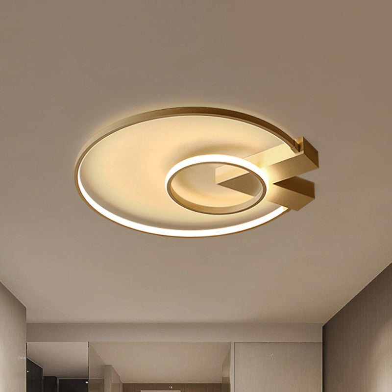 White/Gold 2-Circle Flush Mount Lighting Contemporary Aluminum LED Ceiling Fixture with V Neck Design Clearhalo 'Ceiling Lights' 'Close To Ceiling Lights' 'Close to ceiling' 'Flush mount' Lighting' 1455285