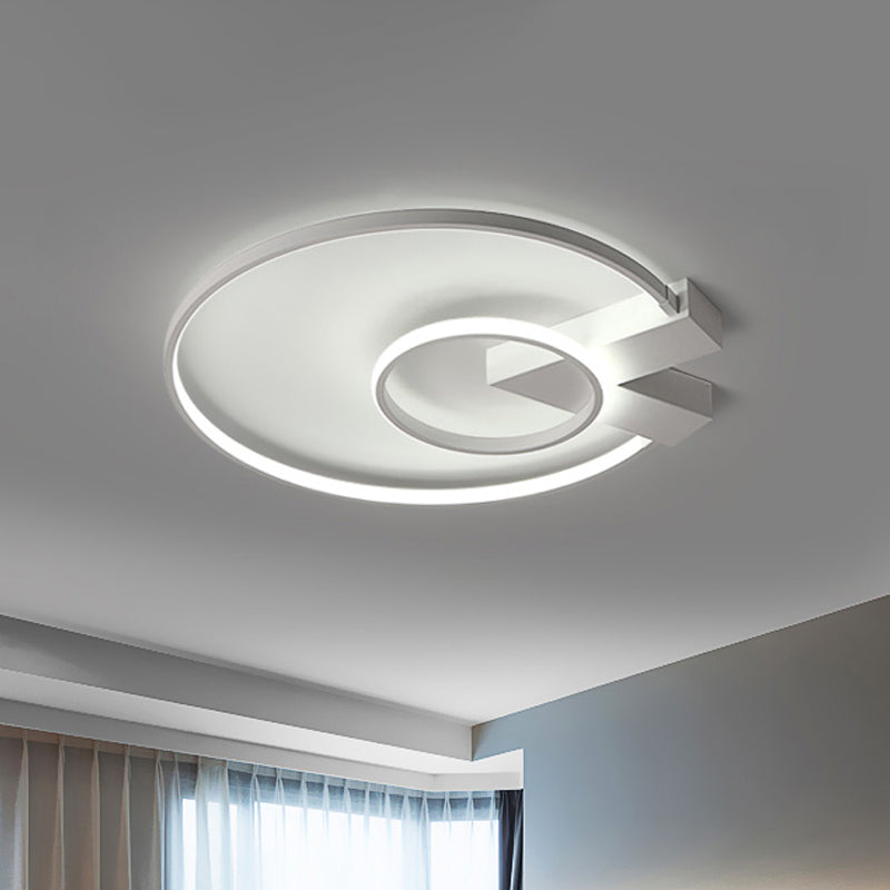 White/Gold 2-Circle Flush Mount Lighting Contemporary Aluminum LED Ceiling Fixture with V Neck Design White Clearhalo 'Ceiling Lights' 'Close To Ceiling Lights' 'Close to ceiling' 'Flush mount' Lighting' 1455289