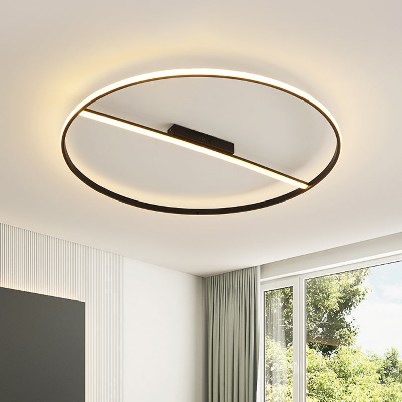 Thin Circle Flush Mounted Lamp Minimalist Acrylic Black 18