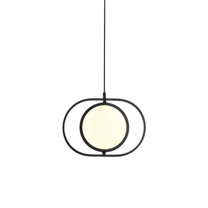 Simple LED Hanging Lamp Metallic Black Vertical/Horizontal Adjustable Disc Pendant Lighting with Capsule Frame Clearhalo 'Ceiling Lights' 'Modern Pendants' 'Modern' 'Pendant Lights' 'Pendants' Lighting' 1455570