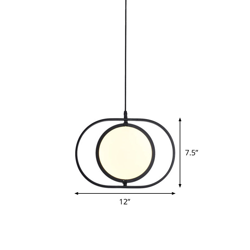 Simple LED Hanging Lamp Metallic Black Vertical/Horizontal Adjustable Disc Pendant Lighting with Capsule Frame Clearhalo 'Ceiling Lights' 'Modern Pendants' 'Modern' 'Pendant Lights' 'Pendants' Lighting' 1455572