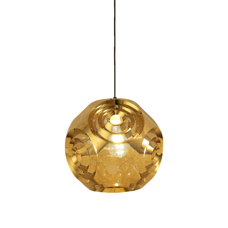 Stainless Steel Sphere Pendant Lamp Colonial 1-Head Cafe Suspension Light with Cutout Design in Chrome/Gold/Rose Gold, 11