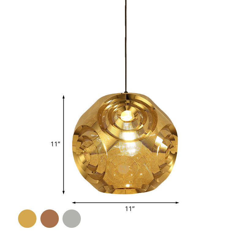 Stainless Steel Sphere Pendant Lamp Colonial 1-Head Cafe Suspension Light with Cutout Design in Chrome/Gold/Rose Gold, 11