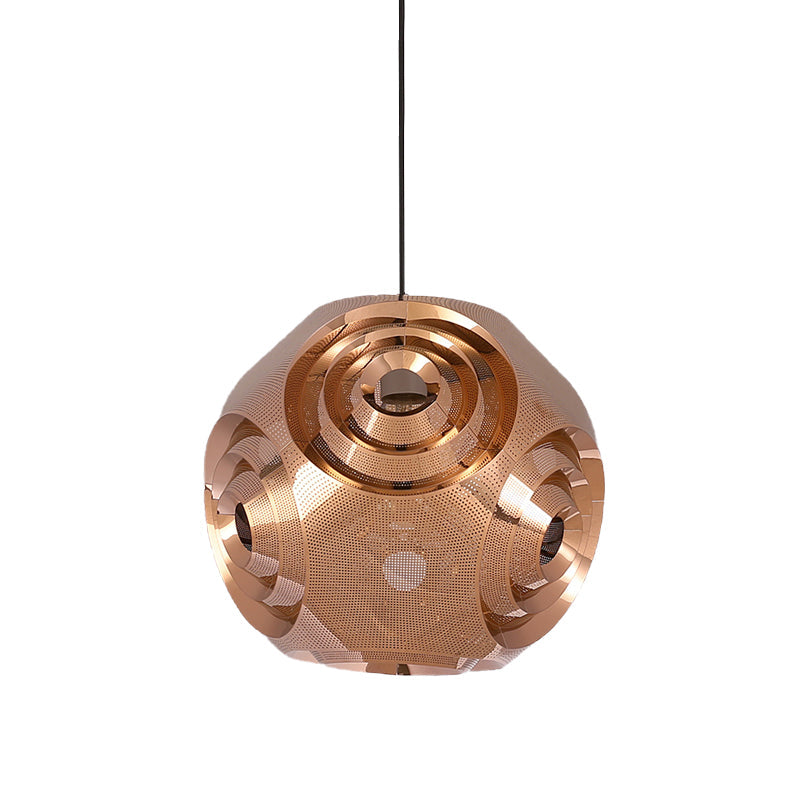 Stainless Steel Sphere Pendant Lamp Colonial 1-Head Cafe Suspension Light with Cutout Design in Chrome/Gold/Rose Gold, 11