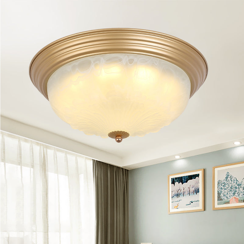 Gold 2/3 Heads Ceiling Light Colonial White Glass Bowl Shape Flush Mount Recessed Lighting, 16