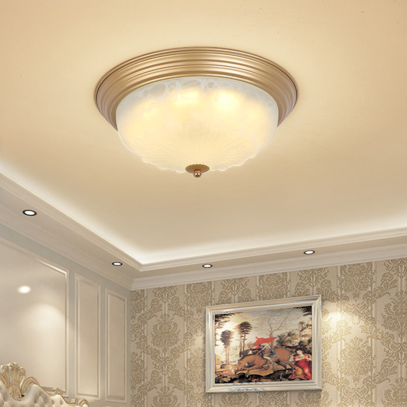 Gold 2/3 Heads Ceiling Light Colonial White Glass Bowl Shape Flush Mount Recessed Lighting, 16