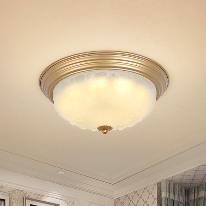 Gold 2/3 Heads Ceiling Light Colonial White Glass Bowl Shape Flush Mount Recessed Lighting, 16