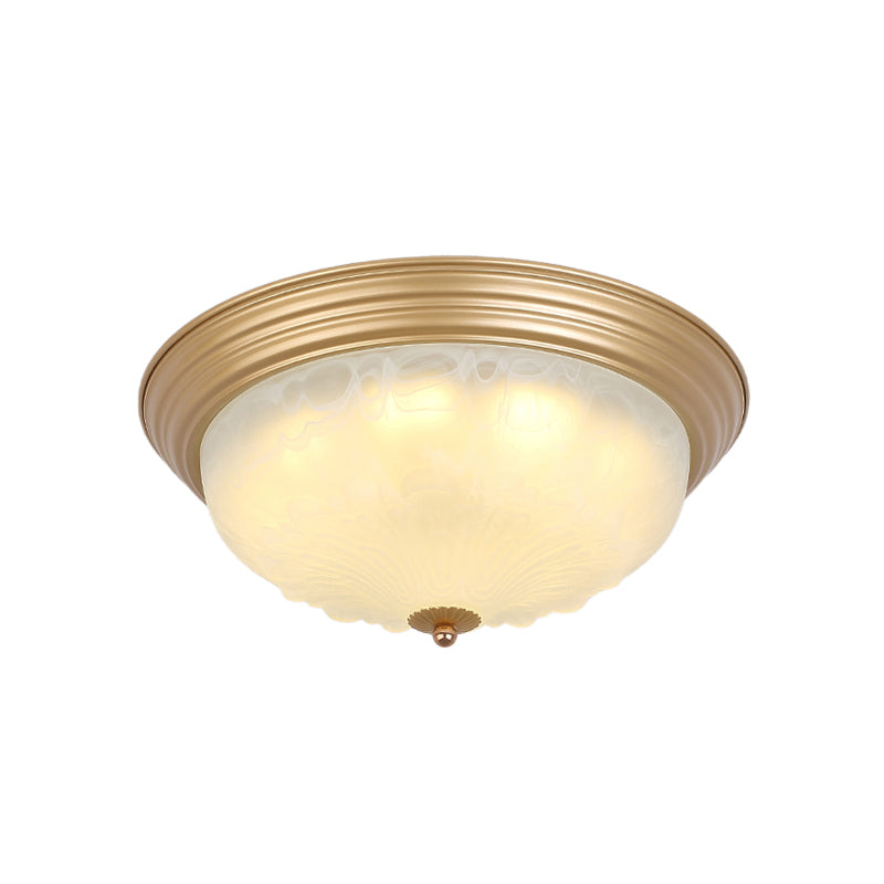 Gold 2/3 Heads Ceiling Light Colonial White Glass Bowl Shape Flush Mount Recessed Lighting, 16