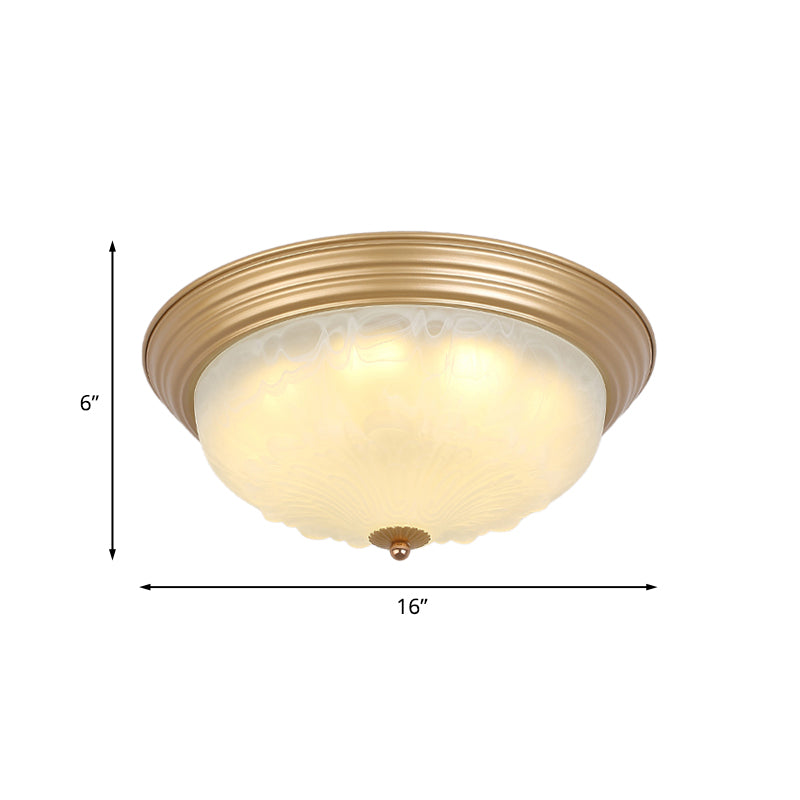 Gold 2/3 Heads Ceiling Light Colonial White Glass Bowl Shape Flush Mount Recessed Lighting, 16