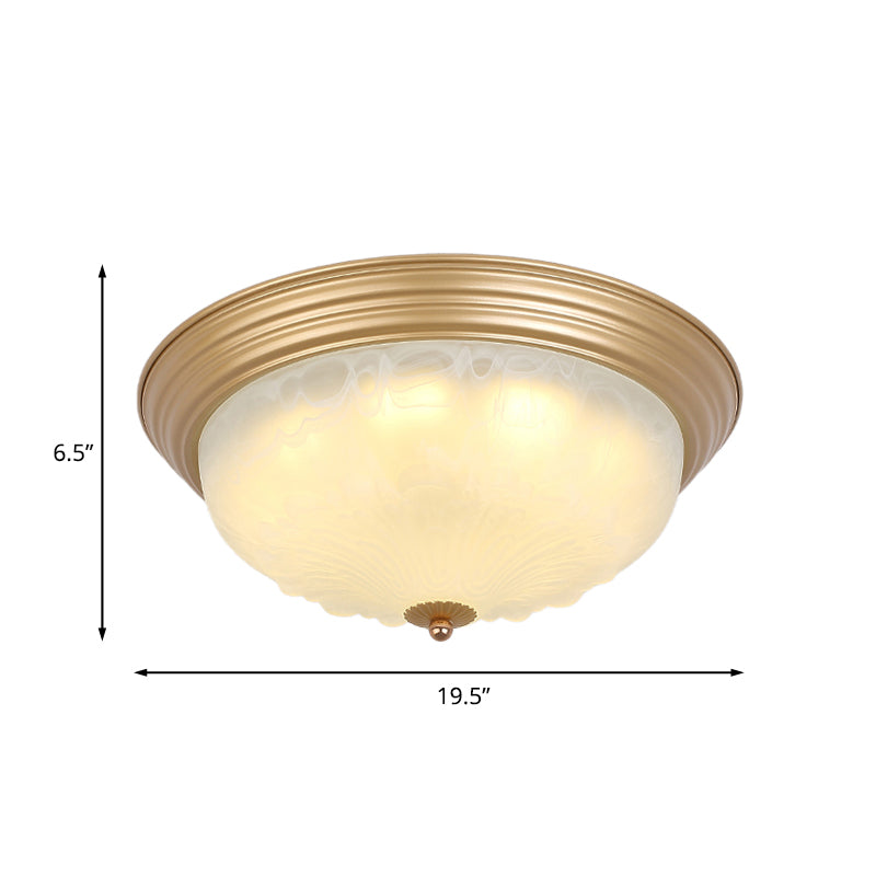 Gold 2/3 Heads Ceiling Light Colonial White Glass Bowl Shape Flush Mount Recessed Lighting, 16