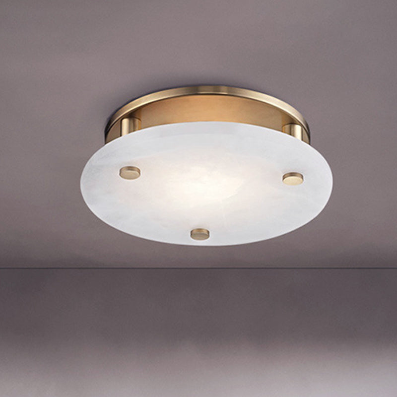 Gold Circle Ceiling Light Fixture Colonialism White Glass 3 Lights Living Room Semi Flush Mount Gold Clearhalo 'Ceiling Lights' 'Close To Ceiling Lights' 'Close to ceiling' 'Glass shade' 'Glass' 'Semi-flushmount' Lighting' 1455619