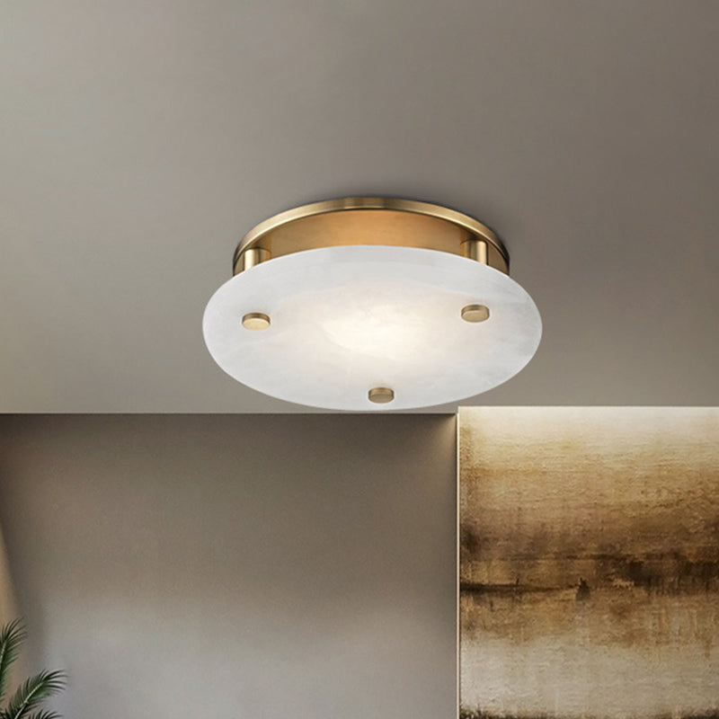 Gold Circle Ceiling Light Fixture Colonialism White Glass 3 Lights Living Room Semi Flush Mount Clearhalo 'Ceiling Lights' 'Close To Ceiling Lights' 'Close to ceiling' 'Glass shade' 'Glass' 'Semi-flushmount' Lighting' 1455620