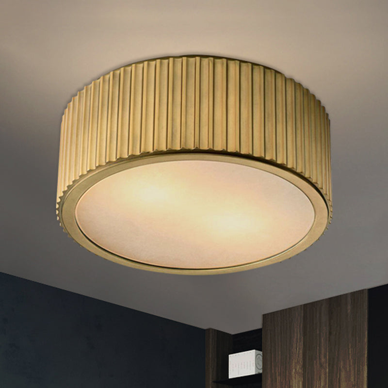 Frosted Glass Gold Ceiling Fixture Circular 3 Bulbs Colonialism Flush Mount Recessed Lighting, 12