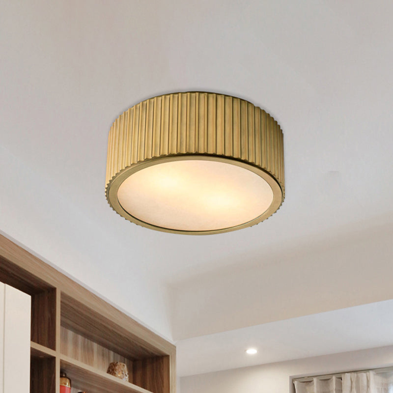 Frosted Glass Gold Ceiling Fixture Circular 3 Bulbs Colonialism Flush Mount Recessed Lighting, 12