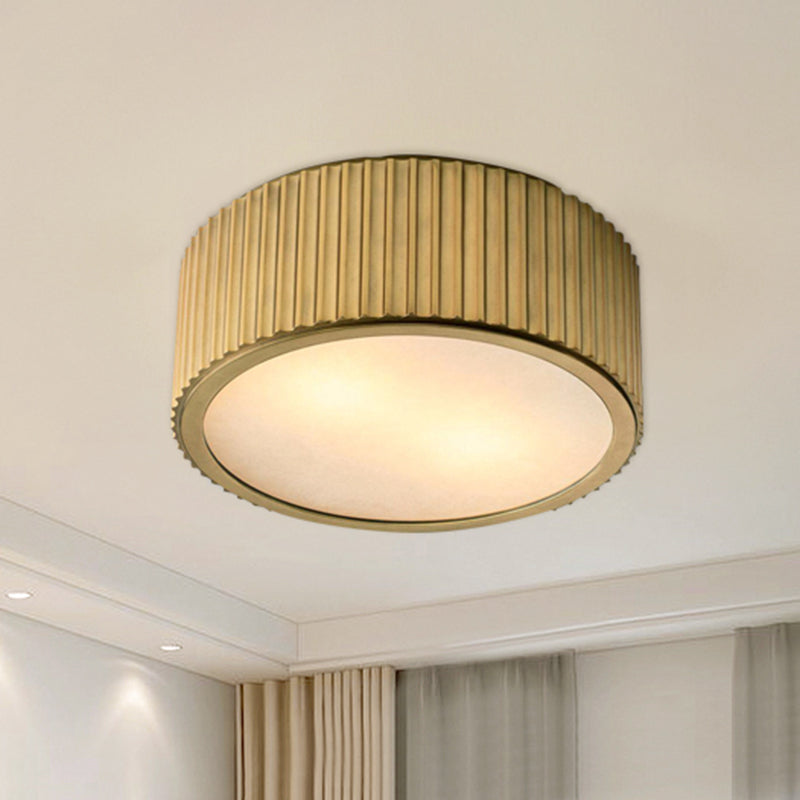 Frosted Glass Gold Ceiling Fixture Circular 3 Bulbs Colonialism Flush Mount Recessed Lighting, 12