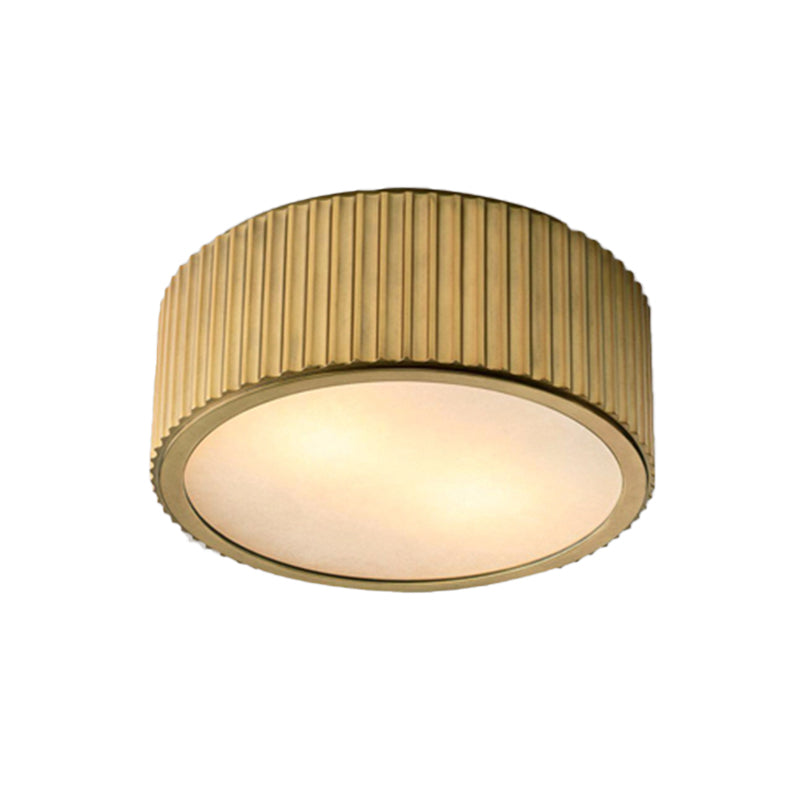 Frosted Glass Gold Ceiling Fixture Circular 3 Bulbs Colonialism Flush Mount Recessed Lighting, 12