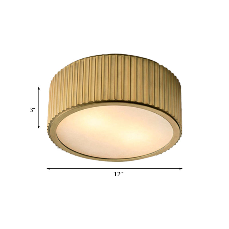 Frosted Glass Gold Ceiling Fixture Circular 3 Bulbs Colonialism Flush Mount Recessed Lighting, 12