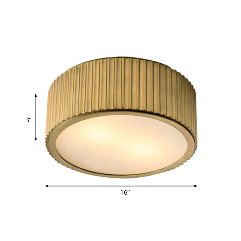 Frosted Glass Gold Ceiling Fixture Circular 3 Bulbs Colonialism Flush Mount Recessed Lighting, 12