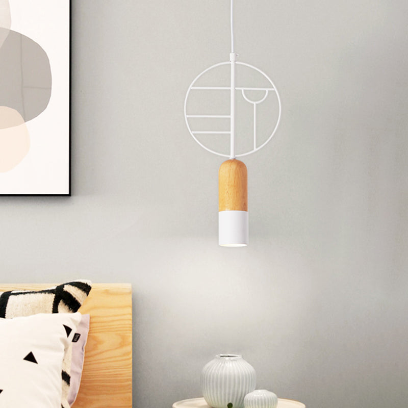 Nordic Chalk Shaped Wood Hanging Light Single Head Ceiling Pendant in White with Wired Round Decor Clearhalo 'Ceiling Lights' 'Modern Pendants' 'Modern' 'Pendant Lights' 'Pendants' Lighting' 1455810