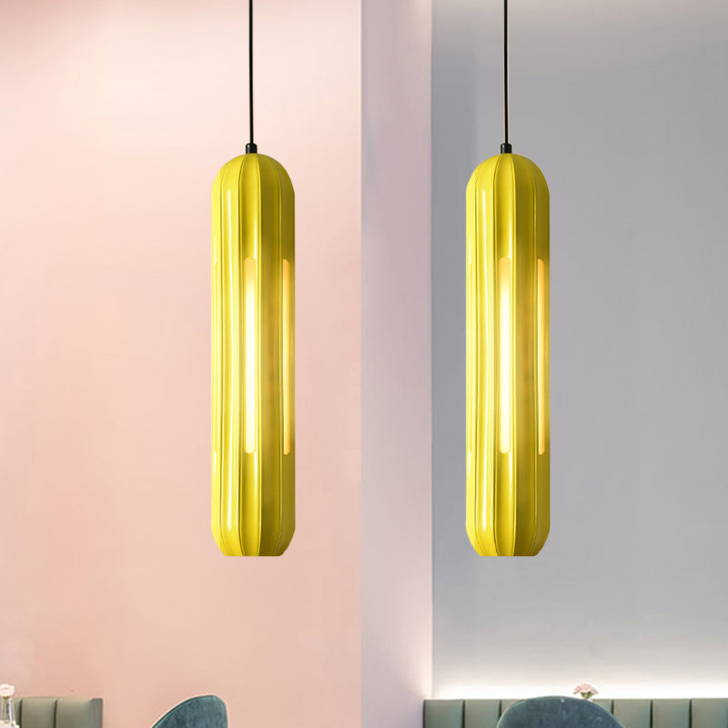 Macaron Ribbed Oblong Drop Pendant Resin 1 Head Yellow Hanging Light Fixture over Table Clearhalo 'Ceiling Lights' 'Modern Pendants' 'Modern' 'Pendant Lights' 'Pendants' Lighting' 1455815