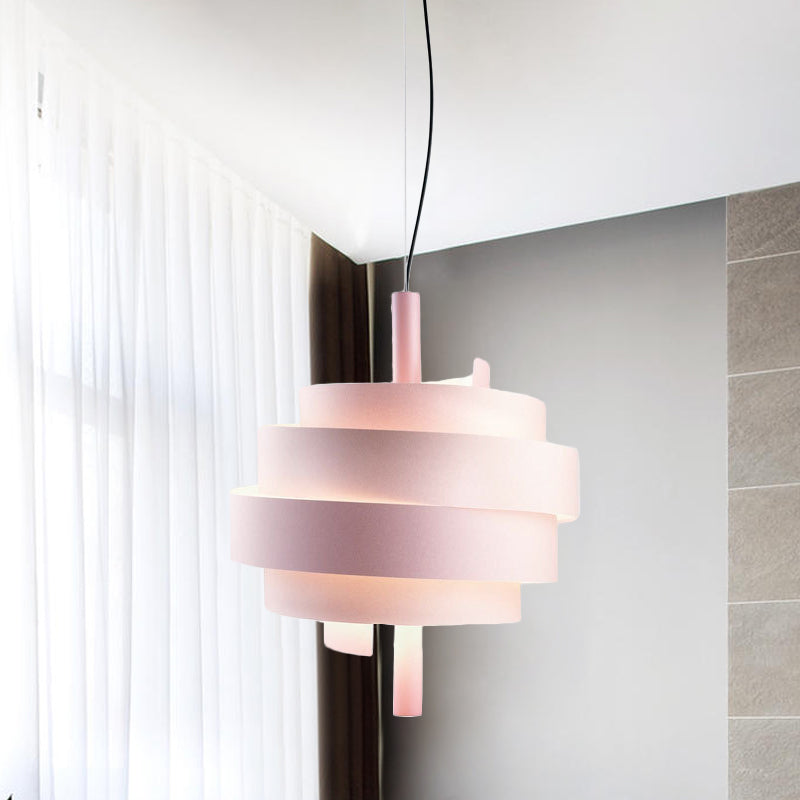 Pink/Green/White Twirling Pendant Lamp Modern Stylish 1 Bulb Metallic Hanging Light Fixture over Dining Table Clearhalo 'Ceiling Lights' 'Modern Pendants' 'Modern' 'Pendant Lights' 'Pendants' Lighting' 1455851