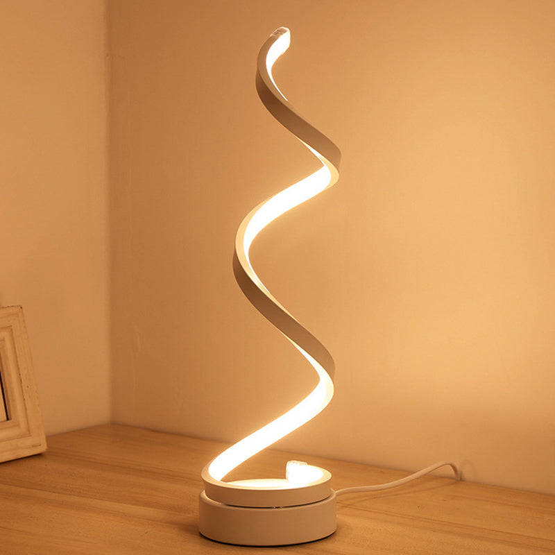 Minimalist Stylish Swirl LED Table Lamp Acrylic Bedroom Night Lighting in White with Plug In Cord Clearhalo 'Lamps' 'Table Lamps' Lighting' 1455938