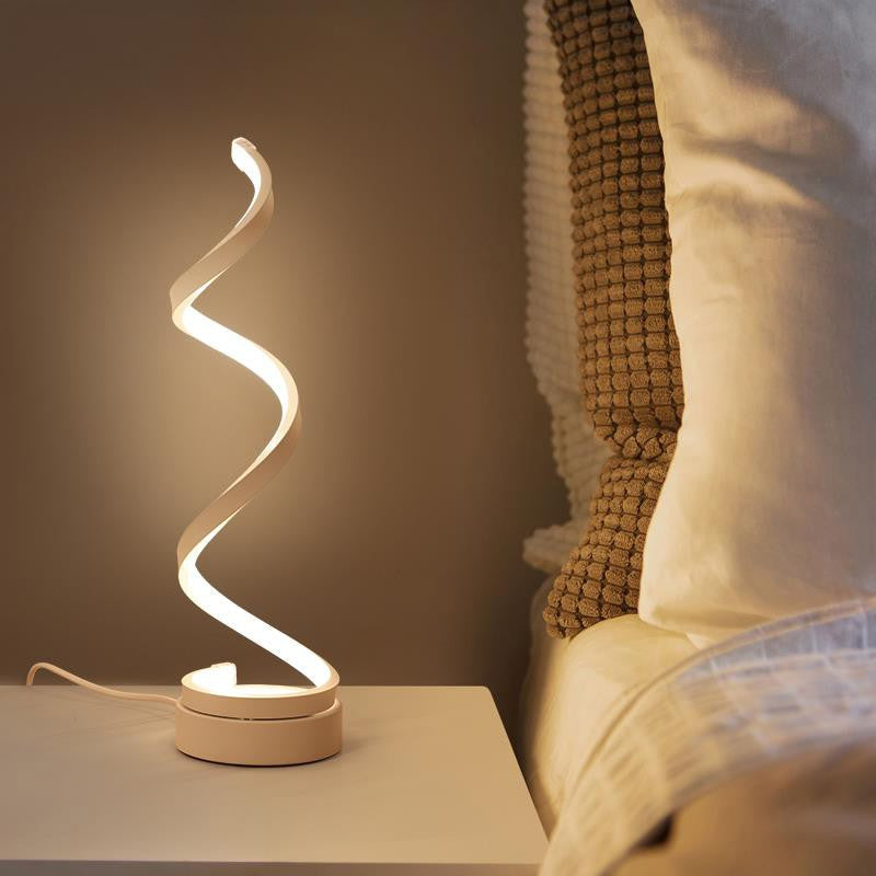 Minimalist Stylish Swirl LED Table Lamp Acrylic Bedroom Night Lighting in White with Plug In Cord Clearhalo 'Lamps' 'Table Lamps' Lighting' 1455939