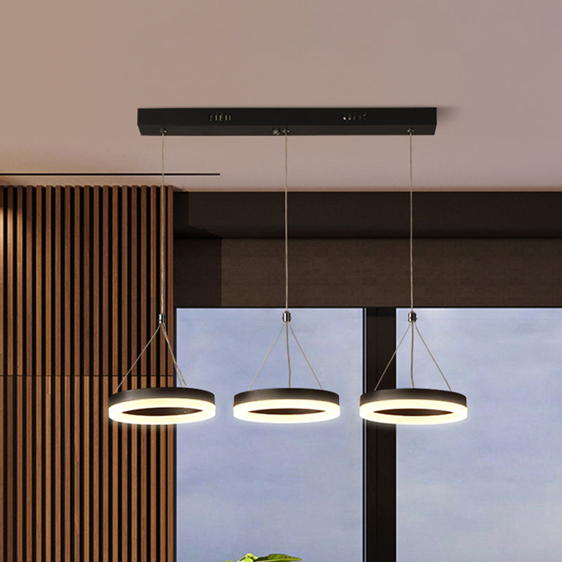 Circular Acrylic Hanging Pendant Modern Style 3 Heads Black LED Multi Light Ceiling Light Clearhalo 'Ceiling Lights' 'Modern Pendants' 'Modern' 'Pendant Lights' 'Pendants' Lighting' 1455973