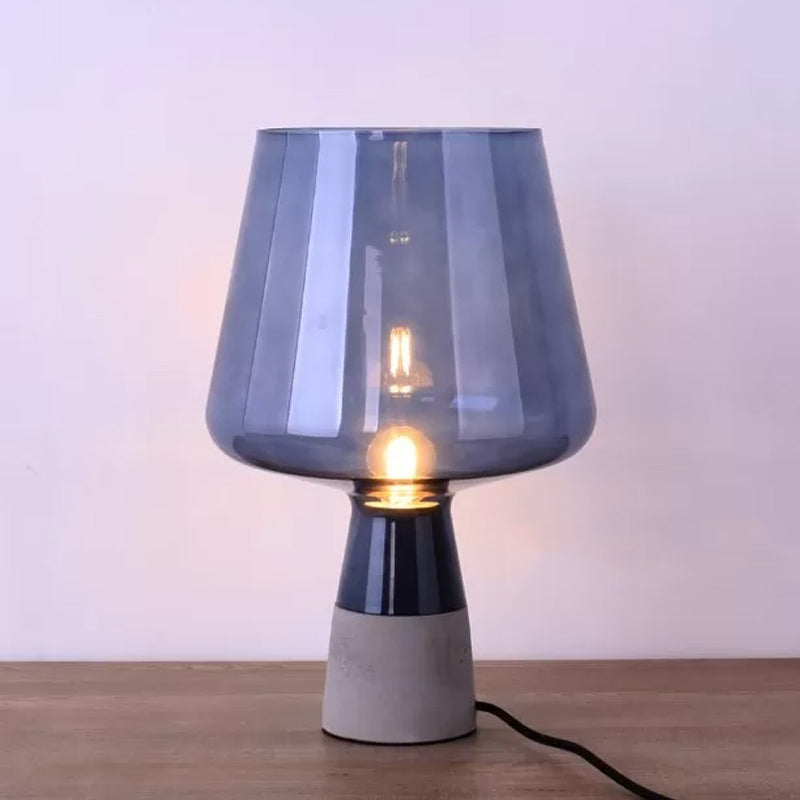 Truncated Cone Night Lighting Mid-Century Yellow/Blue Glass 1 Head Table Lamp with Open Top Design and Solid Concrete Base Blue Clearhalo 'Lamps' 'Table Lamps' Lighting' 1456026