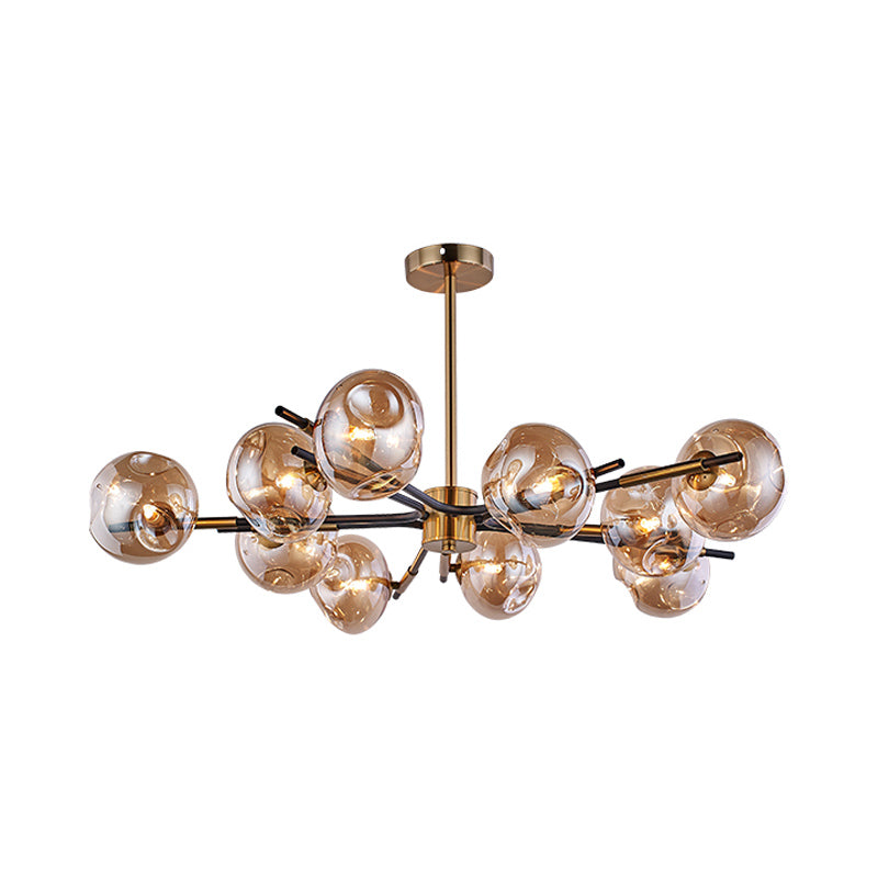 Radial Flush Chandelier Vintage Amber/Smoke Grey Dimpled Glass 10 Lights Living Room Semi Flush Mount Ceiling Light Clearhalo 'Ceiling Lights' 'Close To Ceiling Lights' 'Close to ceiling' 'Glass shade' 'Glass' 'Island Lights' 'Semi-flushmount' Lighting' 1456056