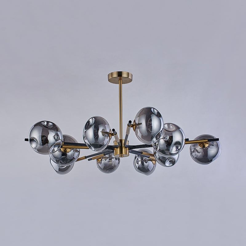 Radial Flush Chandelier Vintage Amber/Smoke Grey Dimpled Glass 10 Lights Living Room Semi Flush Mount Ceiling Light Clearhalo 'Ceiling Lights' 'Close To Ceiling Lights' 'Close to ceiling' 'Glass shade' 'Glass' 'Island Lights' 'Semi-flushmount' Lighting' 1456062