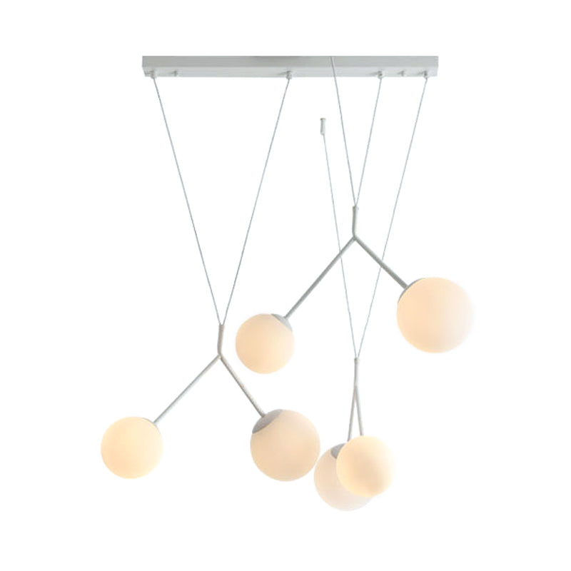 Modern 6 Lights Multi-Pendant Opaline Matte Glass White Intertwined Hanging Light with Orb Shade over Table Clearhalo 'Ceiling Lights' 'Glass shade' 'Glass' 'Modern Pendants' 'Modern' 'Pendant Lights' 'Pendants' Lighting' 1456100