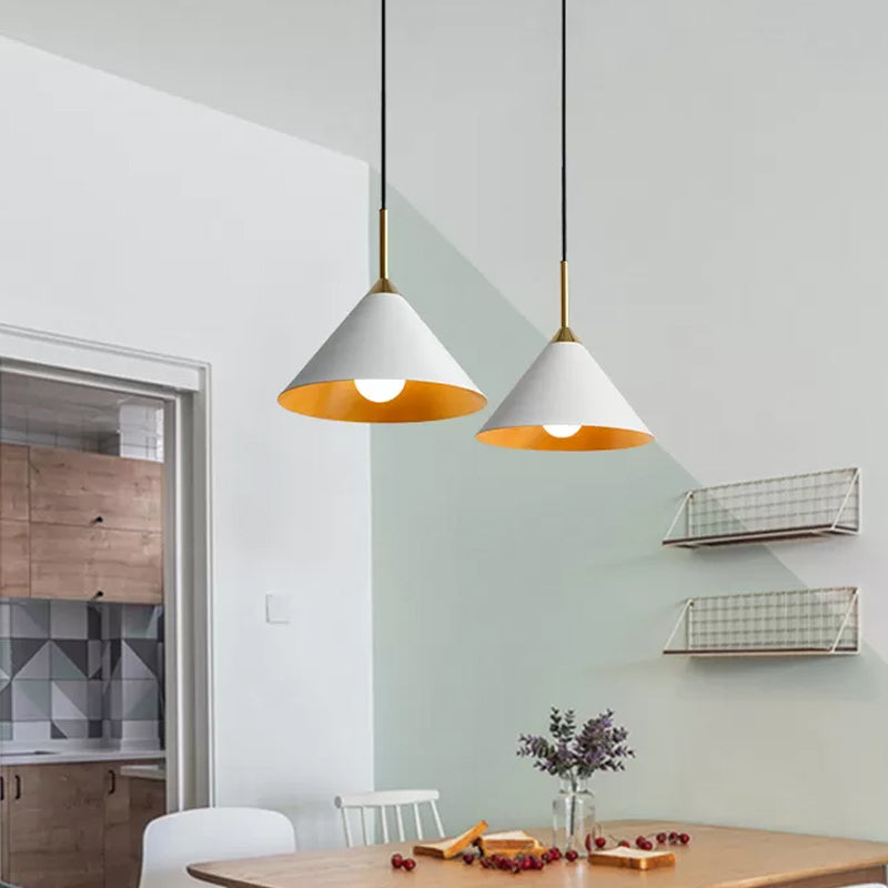 Conical Dinette Drop Pendant Metal Single Bulb Minimalist Ceiling Suspension Light in White Clearhalo 'Ceiling Lights' 'Modern Pendants' 'Modern' 'Pendant Lights' 'Pendants' Lighting' 1456129