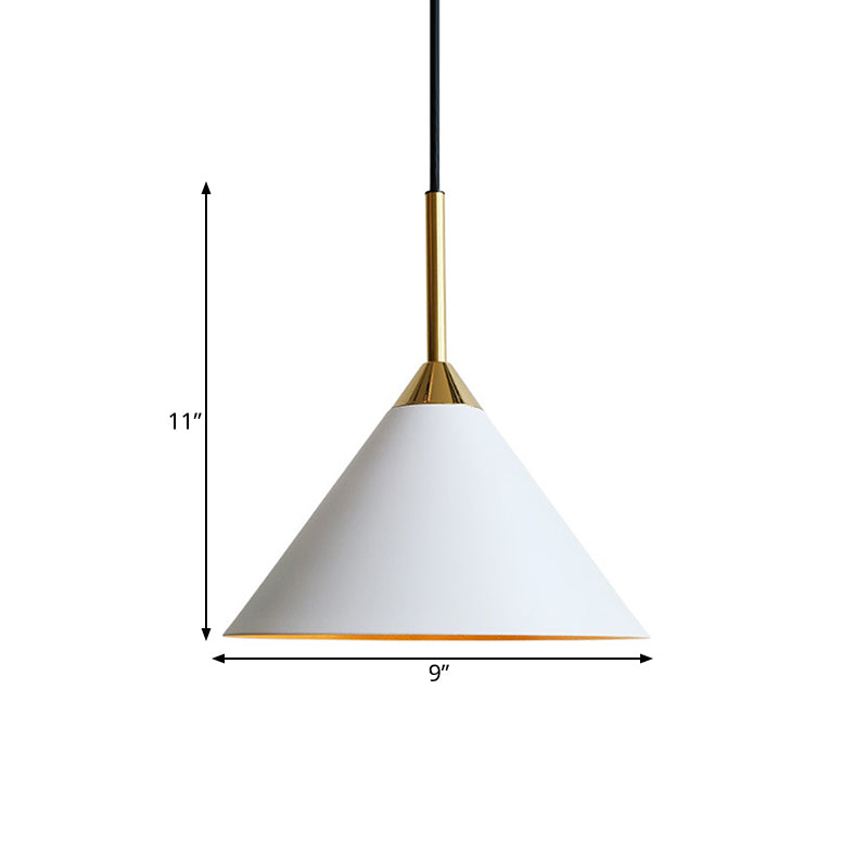 Conical Dinette Drop Pendant Metal Single Bulb Minimalist Ceiling Suspension Light in White Clearhalo 'Ceiling Lights' 'Modern Pendants' 'Modern' 'Pendant Lights' 'Pendants' Lighting' 1456131