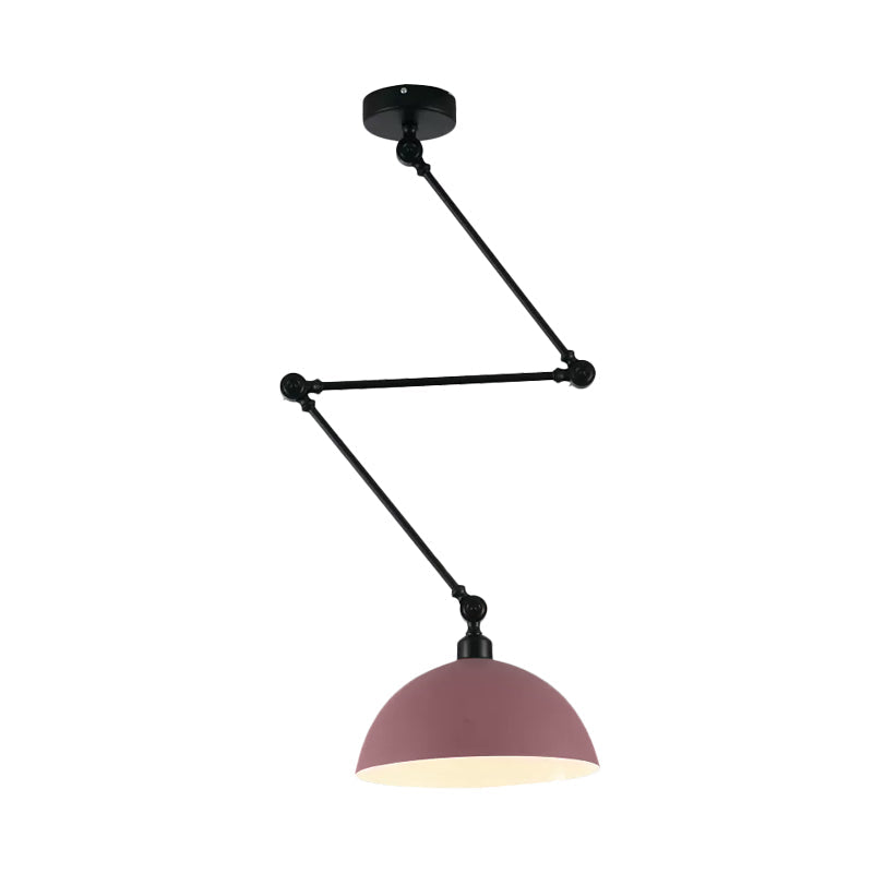 Swing Arm Suspension Pendant Light Macaron Iron Single Dining Table Hanging Lamp with Green/Red Bowl Shade Clearhalo 'Ceiling Lights' 'Modern Pendants' 'Modern' 'Pendant Lights' 'Pendants' Lighting' 1456170