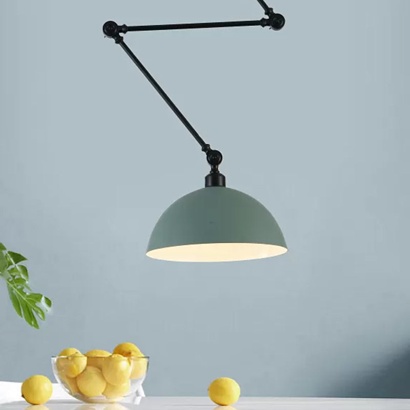 Swing Arm Suspension Pendant Light Macaron Iron Single Dining Table Hanging Lamp with Green/Red Bowl Shade Green Clearhalo 'Ceiling Lights' 'Modern Pendants' 'Modern' 'Pendant Lights' 'Pendants' Lighting' 1456172