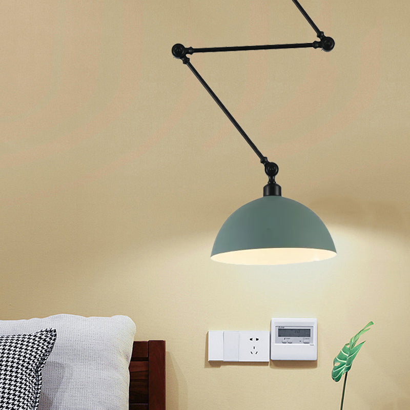 Swing Arm Suspension Pendant Light Macaron Iron Single Dining Table Hanging Lamp with Green/Red Bowl Shade Clearhalo 'Ceiling Lights' 'Modern Pendants' 'Modern' 'Pendant Lights' 'Pendants' Lighting' 1456173