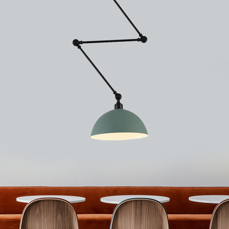 Swing Arm Suspension Pendant Light Macaron Iron Single Dining Table Hanging Lamp with Green/Red Bowl Shade Clearhalo 'Ceiling Lights' 'Modern Pendants' 'Modern' 'Pendant Lights' 'Pendants' Lighting' 1456174