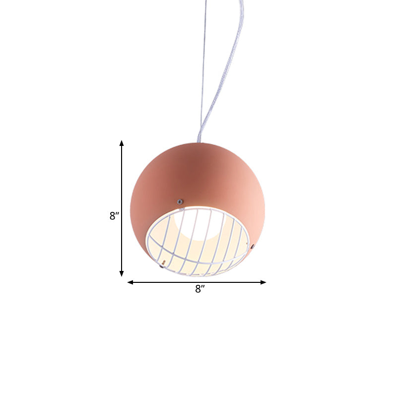 Macaron Mini Dome Pendant Lighting Aluminum 1 Head Bedside Ceiling Light in Pink with Wire Guard Bottom Clearhalo 'Ceiling Lights' 'Modern Pendants' 'Modern' 'Pendant Lights' 'Pendants' Lighting' 1456185