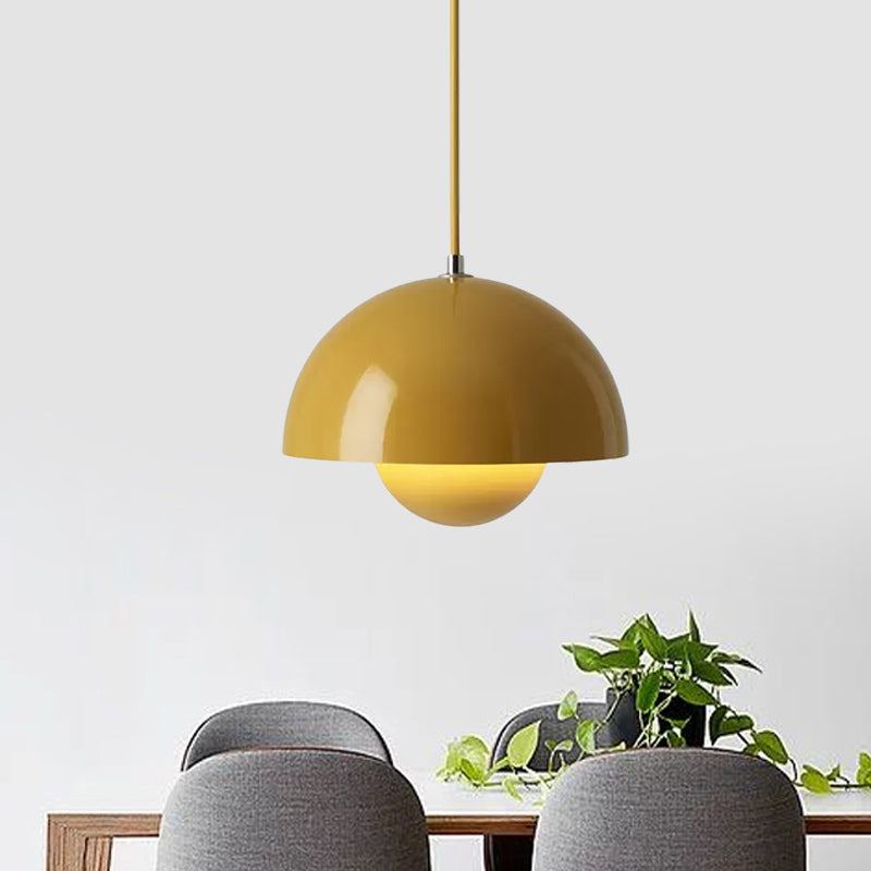 Macaron Dome Pendant Lighting Iron 1 Head Dining Table Suspension Lamp in Pink/Green/Yellow with Inner Capsule Diffuser Clearhalo 'Ceiling Lights' 'Modern Pendants' 'Modern' 'Pendant Lights' 'Pendants' Lighting' 1456192