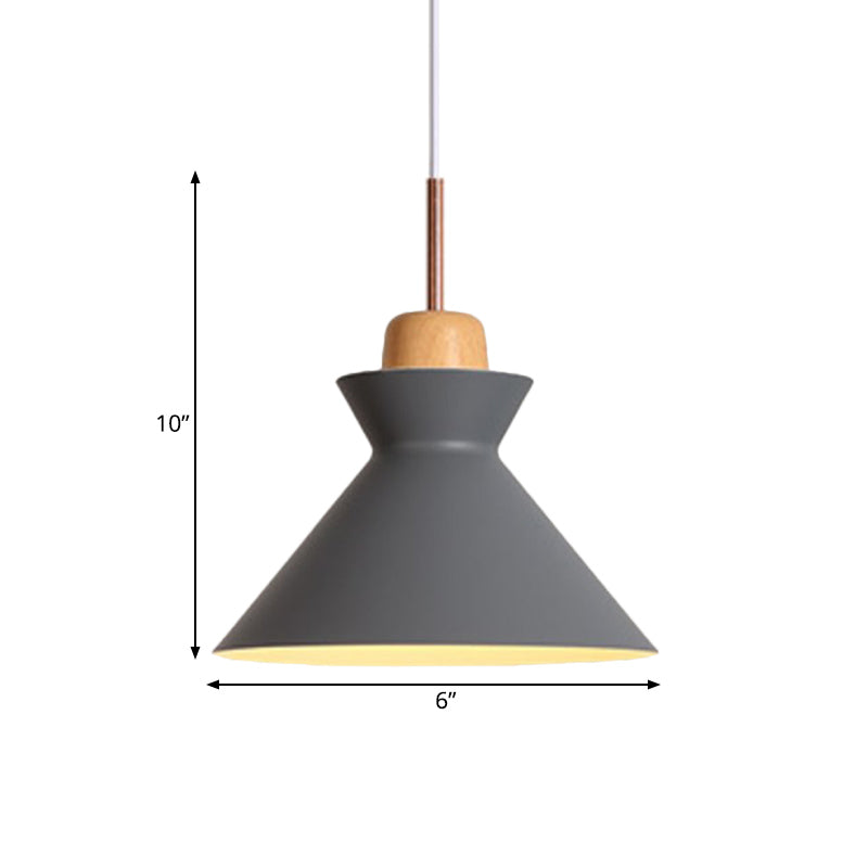 Funnel Dining Table Suspension Pendant Aluminum 1 Light Nordic Ceiling Lamp in Grey with Wood Cork Clearhalo 'Ceiling Lights' 'Modern Pendants' 'Modern' 'Pendant Lights' 'Pendants' Lighting' 1456203