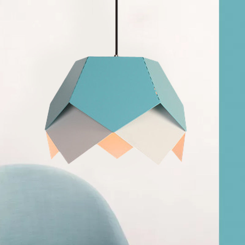 Layered Iron Hanging Light Macaron 1 Bulb Blue/Yellow Pendant Ceiling Light with Scalloped Edge Blue Clearhalo 'Ceiling Lights' 'Modern Pendants' 'Modern' 'Pendant Lights' 'Pendants' Lighting' 1456214