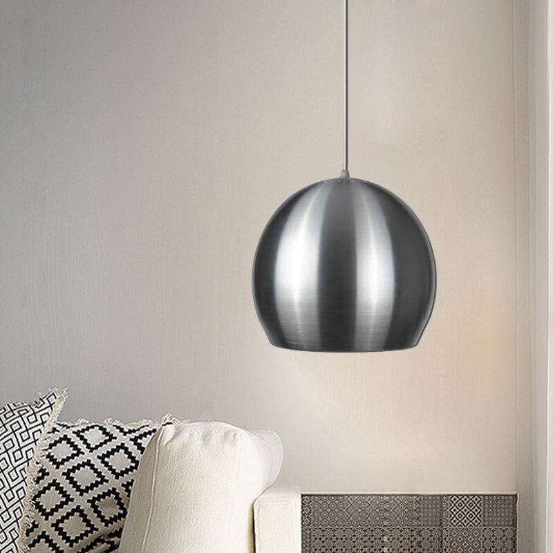 Satin Nickel Dome Hanging Light Minimalism 1 Head Aluminum Pendant Lighting Fixture with Venting Pierced Design Clearhalo 'Ceiling Lights' 'Modern Pendants' 'Modern' 'Pendant Lights' 'Pendants' Lighting' 1456239