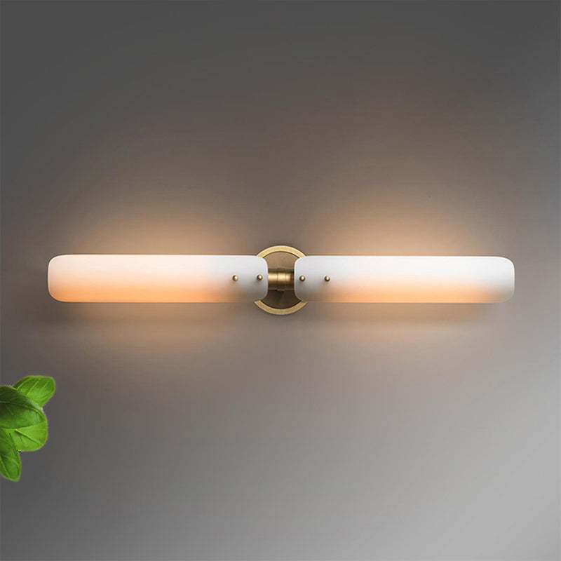 Linear Bathroom Vanity Sconce Light Colonial Frosted White Glass 2 Bulbs Gold Wall Lamp Fixture Gold Clearhalo 'Vanity Lights' 'Wall Lights' Lighting' 1456268