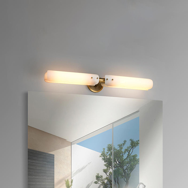 Linear Bathroom Vanity Sconce Light Colonial Frosted White Glass 2 Bulbs Gold Wall Lamp Fixture Clearhalo 'Vanity Lights' 'Wall Lights' Lighting' 1456269