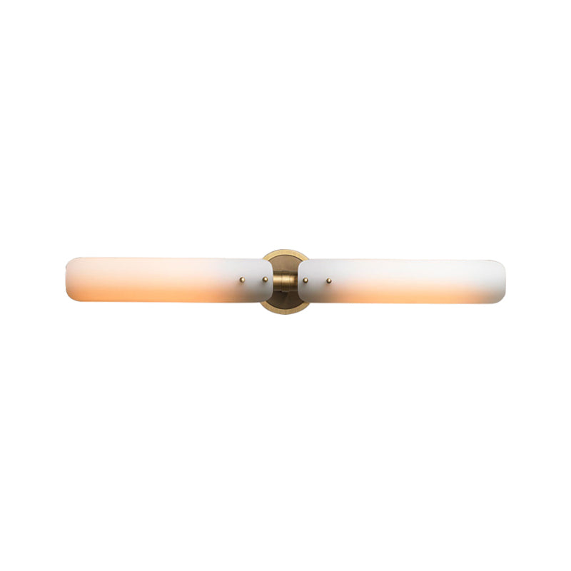 Linear Bathroom Vanity Sconce Light Colonial Frosted White Glass 2 Bulbs Gold Wall Lamp Fixture Clearhalo 'Vanity Lights' 'Wall Lights' Lighting' 1456271