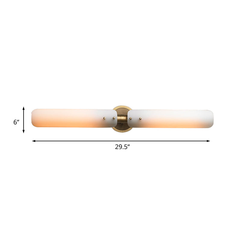 Linear Bathroom Vanity Sconce Light Colonial Frosted White Glass 2 Bulbs Gold Wall Lamp Fixture Clearhalo 'Vanity Lights' 'Wall Lights' Lighting' 1456272