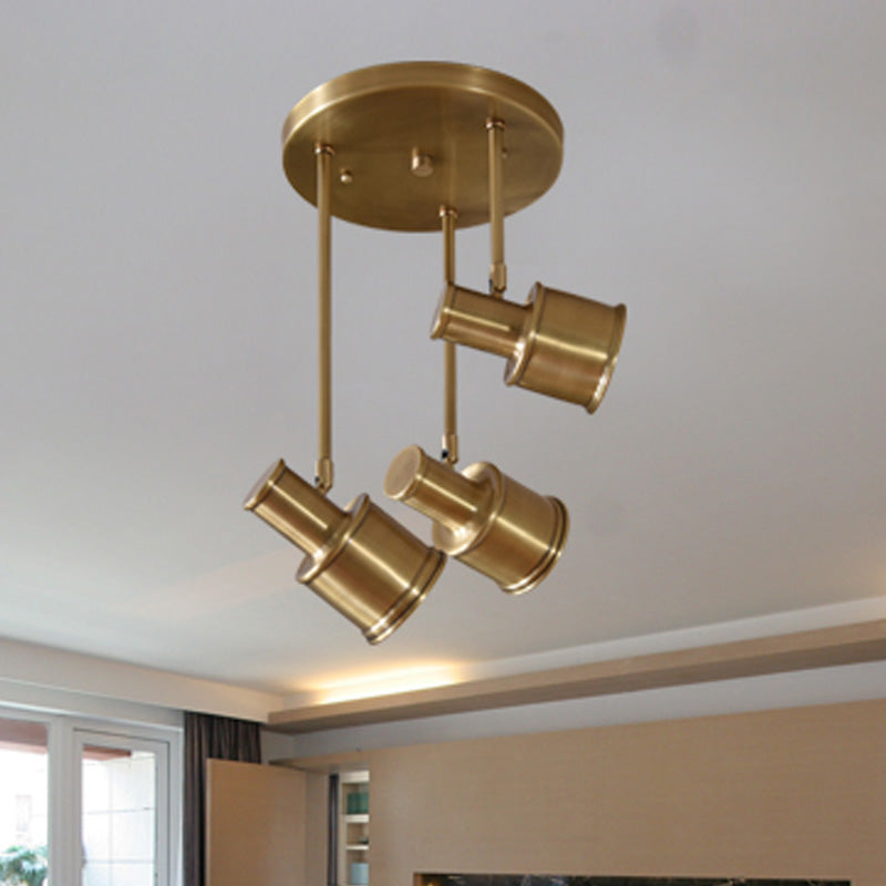 Cylindrical Hallway Cluster Pendant Light Colonial 3 Lights Gold Rotatable Suspended Lighting Fixture Clearhalo 'Ceiling Lights' 'Pendant Lights' 'Pendants' Lighting' 1456313