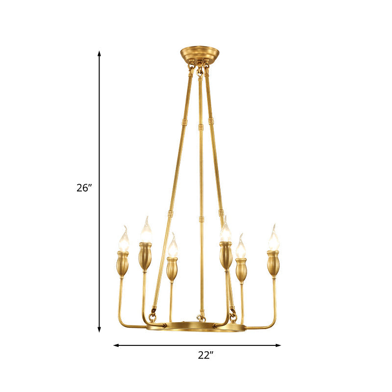 6/8 Bulbs Candle Ceiling Chandelier Colonial Gold Metal Suspension Pendant Light for Dining Room Clearhalo 'Ceiling Lights' 'Chandeliers' Lighting' options 1456325